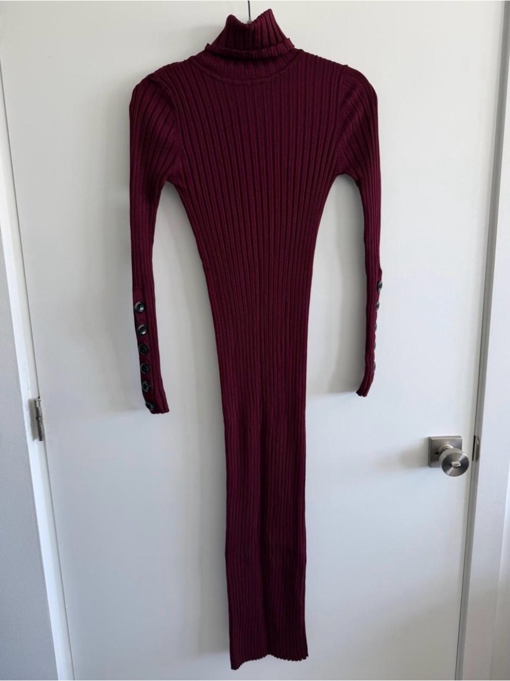 Zara Ribbed Turtleneck Midi Dress - Wine